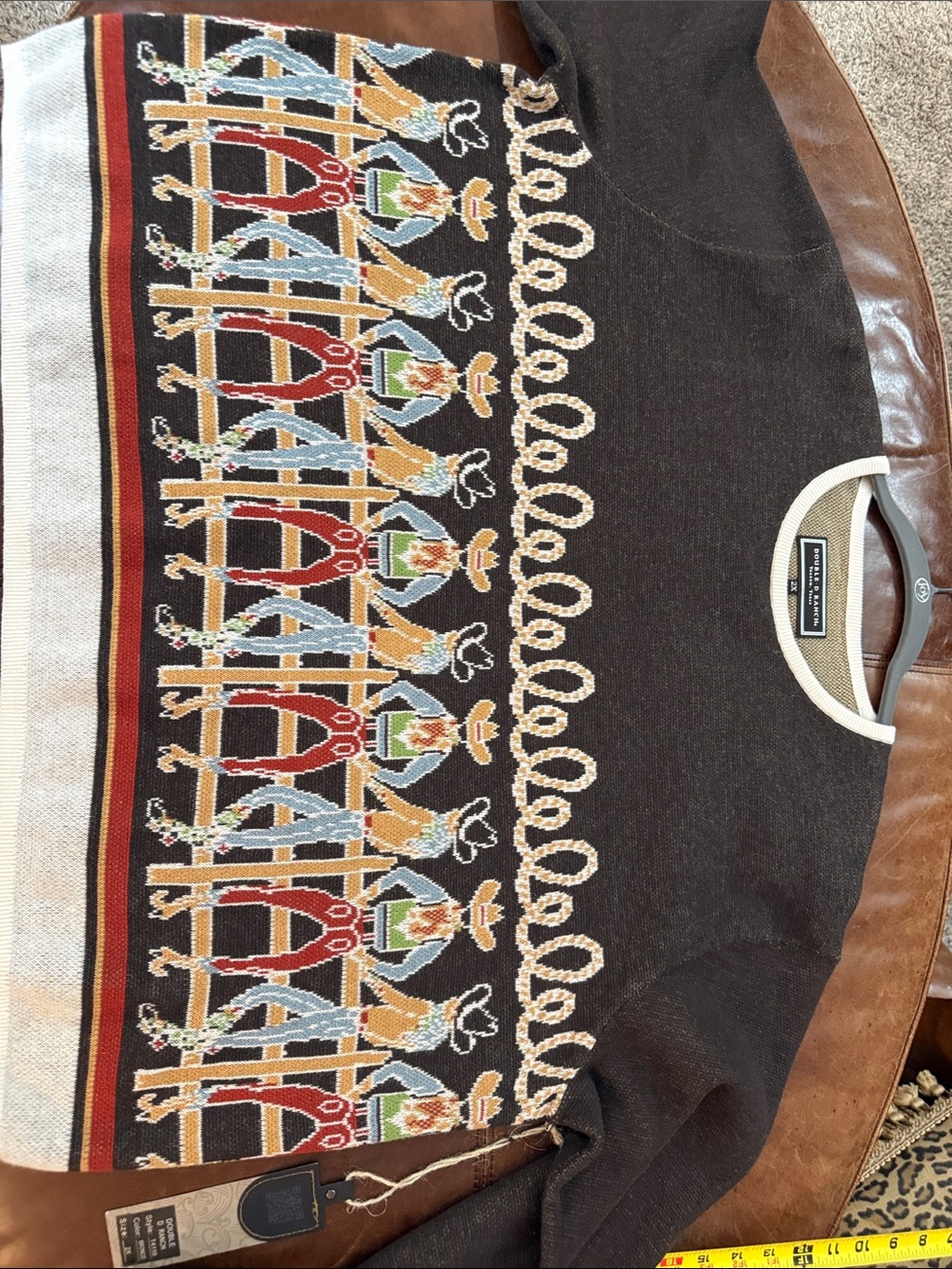 NWT Double D Ranch Brown with Cream Trim Western Cowboy Crewneck Sweater. 2X - Picture 11 of 14